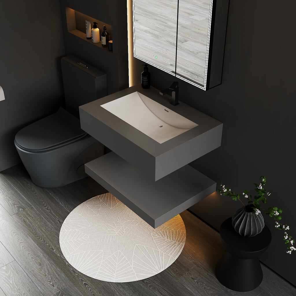 Matte Grey Floating Vanity – Marble - Look Stone, 30"/32"/40"/48" - A3 - Vanity30 inch NeoNova Decor