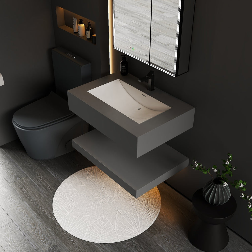 Matte Grey Floating Vanity – Marble - Look Stone, 30"/32"/40"/48" - A3 - Vanity32 inch NeoNova Decor