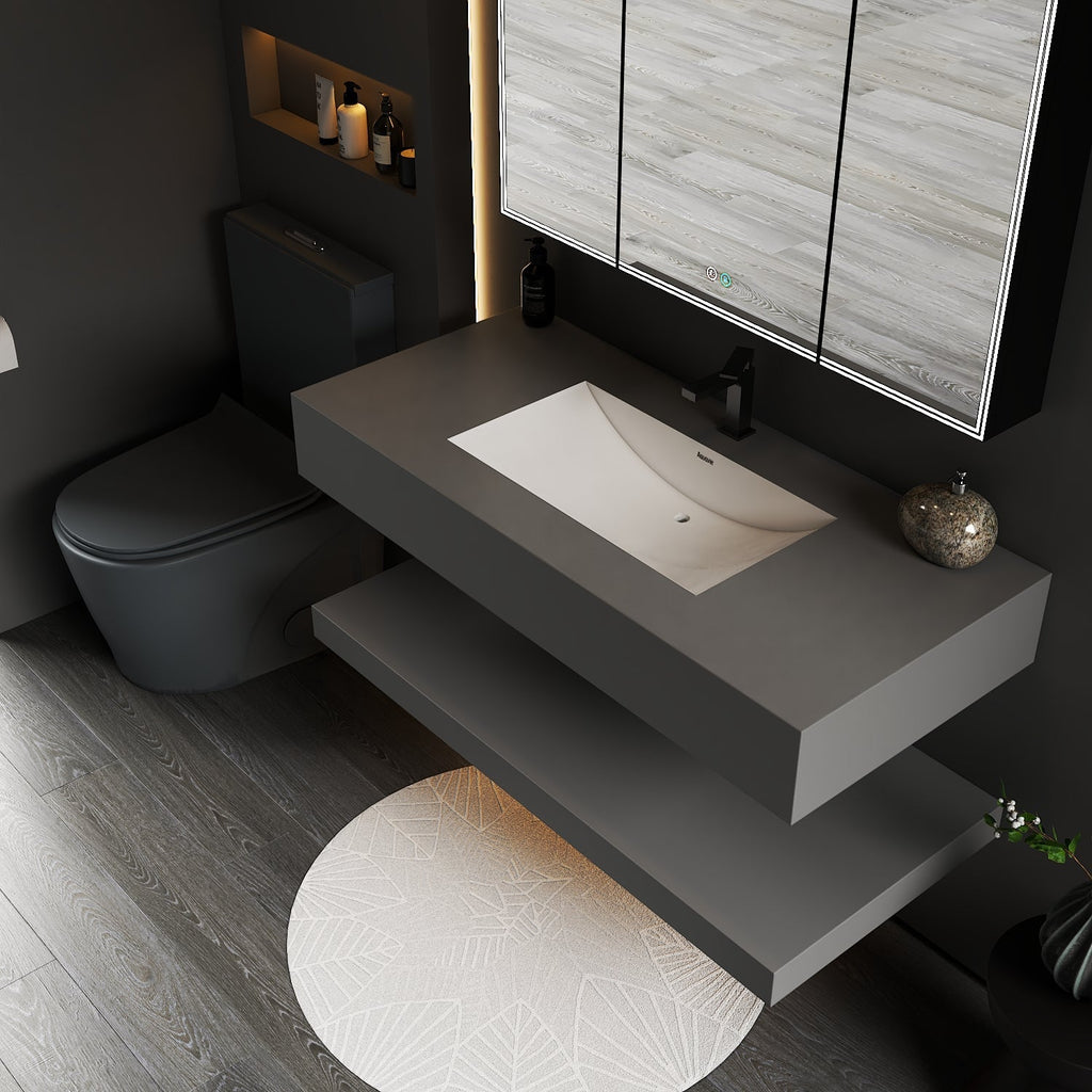 Matte Grey Floating Vanity – Marble - Look Stone, 30"/32"/40"/48" - A3 - Vanity48 inch NeoNova Decor