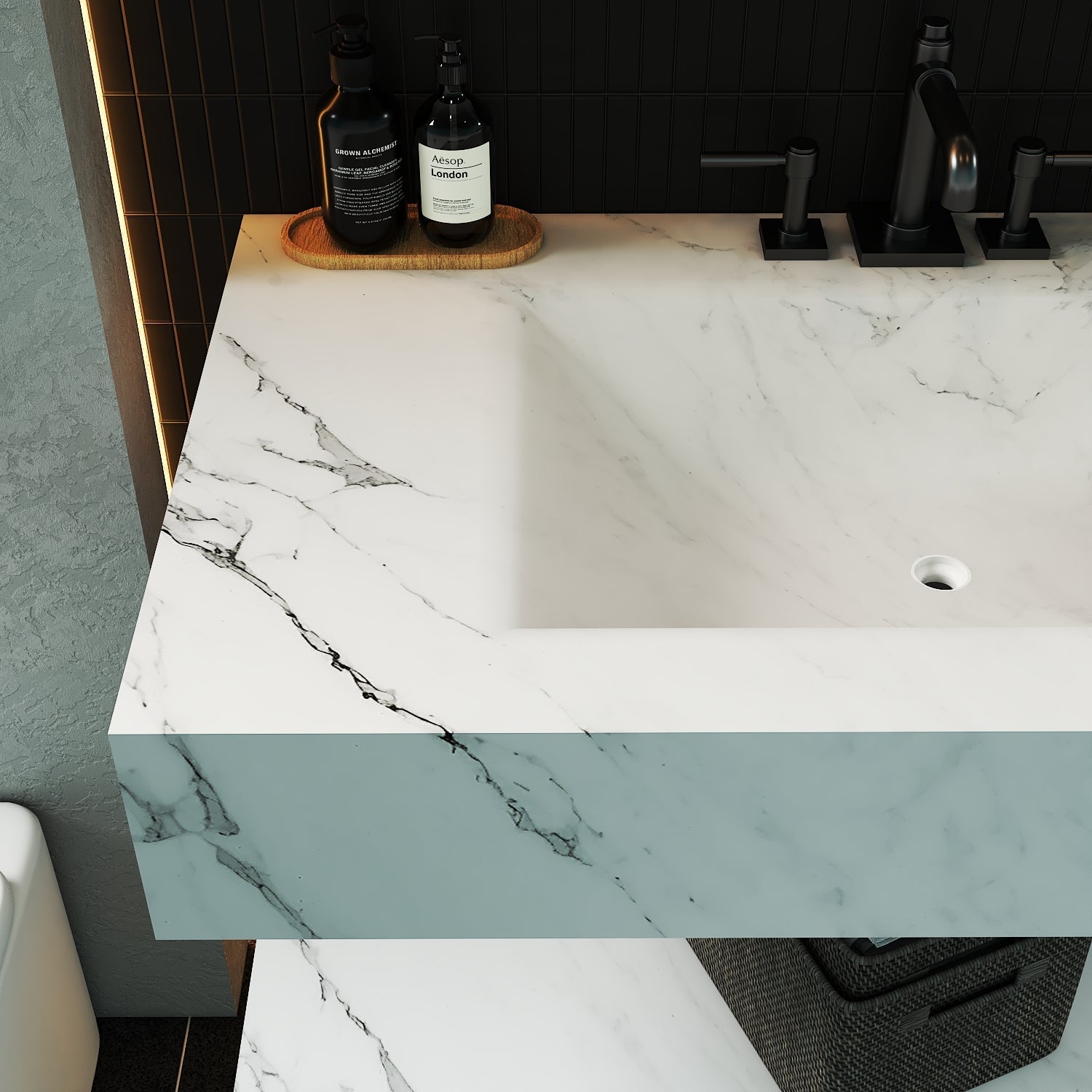 Minimalist Hotel Style Floating Vanity with Integrated Engineered Stone Basin – 32" / 36" / 40" - Vanity32 Inch NeoNova Decor