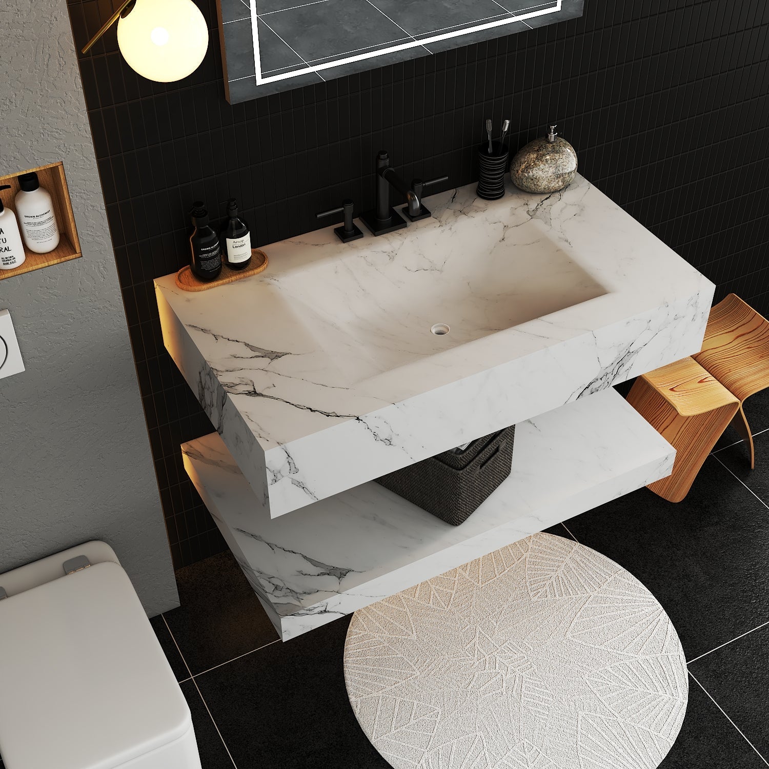 Minimalist Hotel Style Floating Vanity with Integrated Engineered Stone Basin – 32" / 36" / 40" - Vanity32 Inch NeoNova Decor