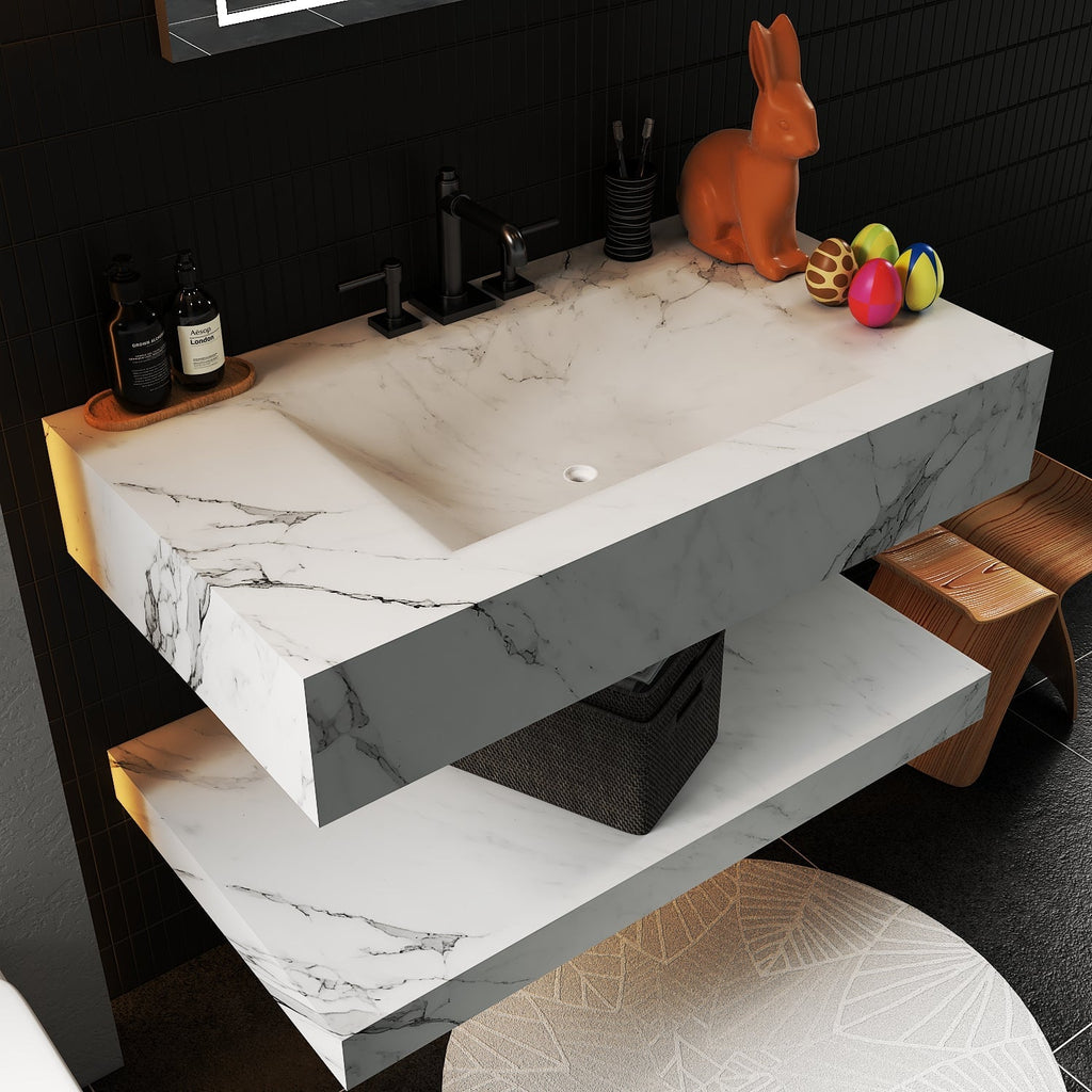 Minimalist Hotel Style Floating Vanity with Integrated Engineered Stone Basin – 32" / 36" / 40" - Vanity32 Inch NeoNova Decor