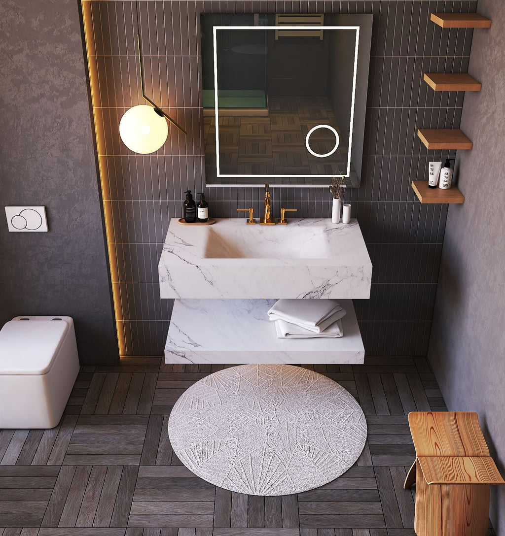 Minimalist Hotel Style Floating Vanity with Integrated Engineered Stone Basin – 32" / 36" / 40" - Vanity32 Inch NeoNova Decor