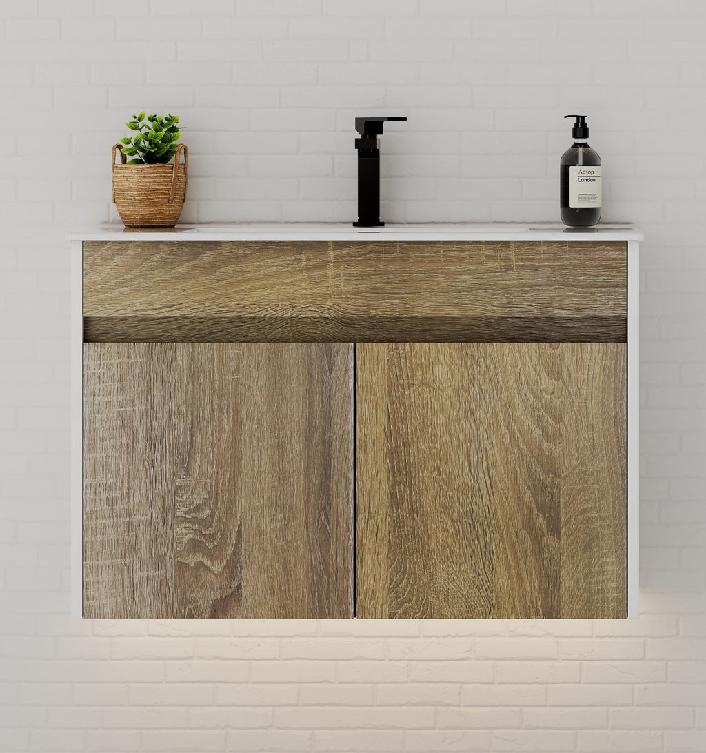 Modern Floating Vanity 24"/28"/30"/32" – Narrow Depth 18", Ceramic Sink - Vanity24" NeoNova Decor