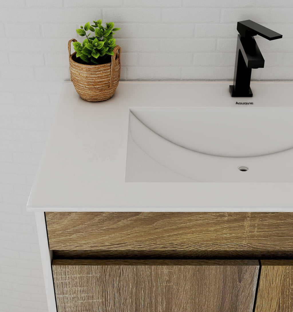 Modern Floating Vanity 24"/28"/30"/32" – Narrow Depth 18", Ceramic Sink - Vanity30" NeoNova Decor