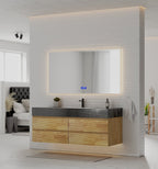 Natural Oak 60” Modern Floating Bathroom Vanity 4 Drawers– Single Basin - VanityBlack Marquina Gold Veins NeoNova Decor