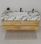 Natural Oak 60” Modern Floating Bathroom Vanity 4 Drawers– Single Basin - VanityCalacatta Black NeoNova Decor