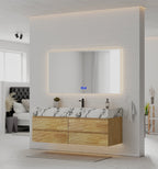 Natural Oak 60” Modern Floating Bathroom Vanity 4 Drawers– Single Basin - VanityCalacatta Black NeoNova Decor