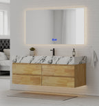 Natural Oak 60” Modern Floating Bathroom Vanity 4 Drawers– Single Basin - VanityCalacatta Black NeoNova Decor