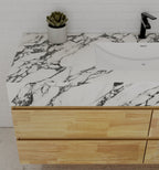 Natural Oak 60” Modern Floating Bathroom Vanity 4 Drawers– Single Basin - VanityCalacatta Black NeoNova Decor
