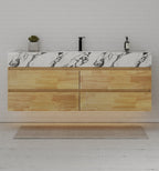 Natural Oak 60” Modern Floating Bathroom Vanity 4 Drawers– Single Basin - VanityCalacatta Black NeoNova Decor