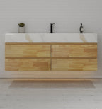 Natural Oak 60” Modern Floating Bathroom Vanity 4 Drawers– Single Basin - VanityCalacatta Gold NeoNova Decor