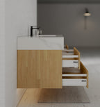 Natural Oak 60” Modern Floating Bathroom Vanity 4 Drawers– Single Basin - VanityCalacatta Gold NeoNova Decor