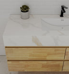 Natural Oak 60” Modern Floating Bathroom Vanity 4 Drawers– Single Basin - VanityCalacatta Gold NeoNova Decor