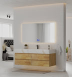 Natural Oak 60” Modern Floating Bathroom Vanity 4 Drawers– Single Basin - VanityCalacatta Gold NeoNova Decor