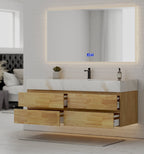 Natural Oak 60” Modern Floating Bathroom Vanity 4 Drawers– Single Basin - VanityCalacatta Gold NeoNova Decor