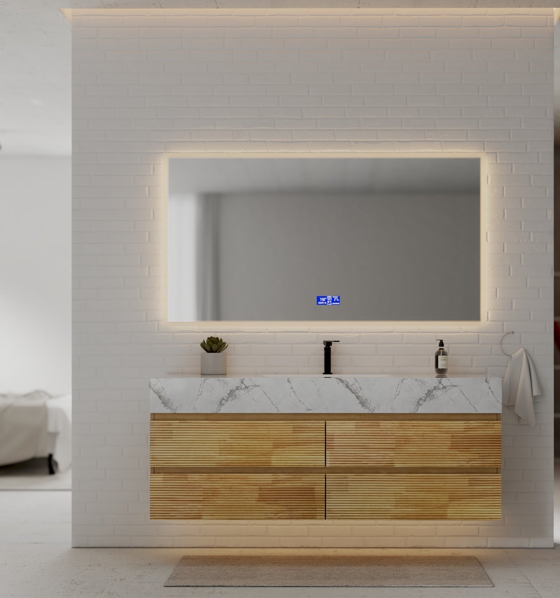 Natural Oak 60” Modern Floating Bathroom Vanity 4 Drawers– Single Basin - VanityIce Grey NeoNova Decor