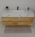 Natural Oak 60” Modern Floating Bathroom Vanity 4 Drawers– Single Basin - VanityIce Grey NeoNova Decor