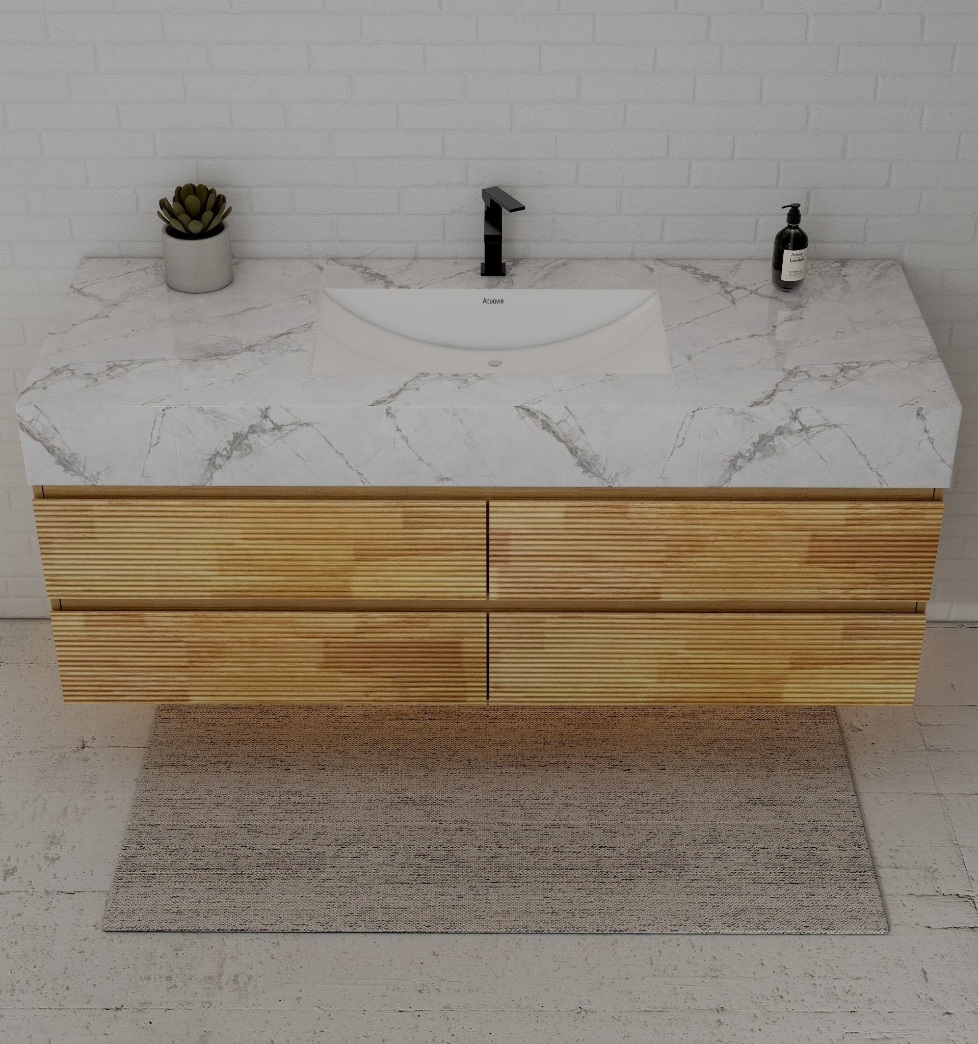 Natural Oak 60” Modern Floating Bathroom Vanity 4 Drawers– Single Basin - VanityIce Grey NeoNova Decor