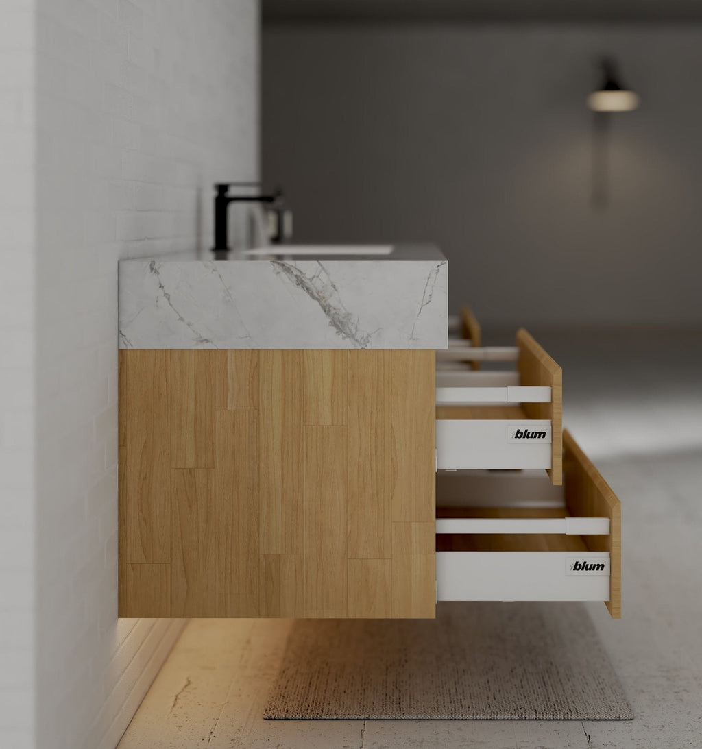 Natural Oak 60” Modern Floating Bathroom Vanity 4 Drawers– Single Basin - VanityIce Grey NeoNova Decor