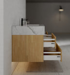 Natural Oak 60” Modern Floating Bathroom Vanity 4 Drawers– Single Basin - VanityIce Grey NeoNova Decor