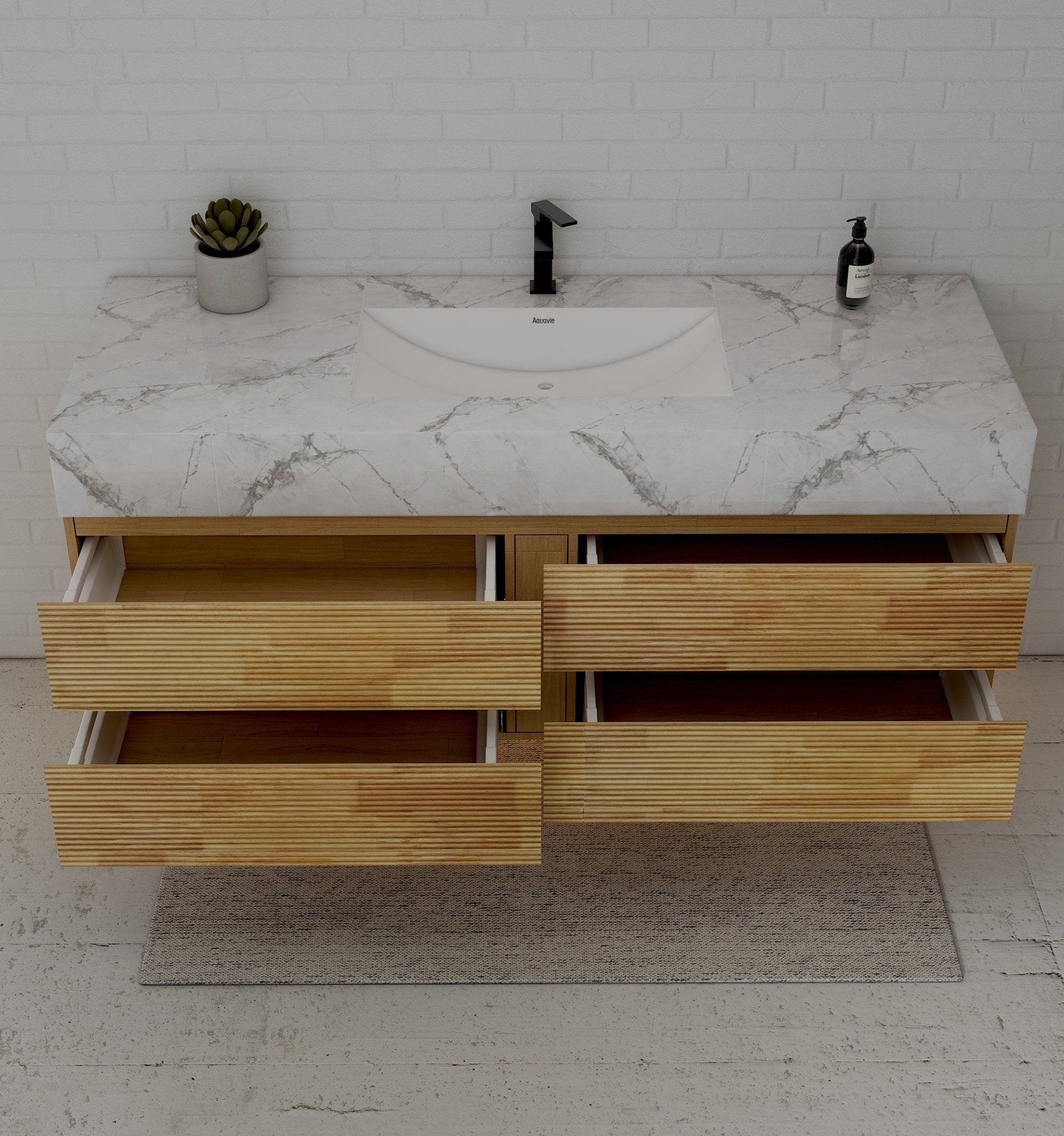 Natural Oak 60” Modern Floating Bathroom Vanity 4 Drawers– Single Basin - VanityIce Grey NeoNova Decor