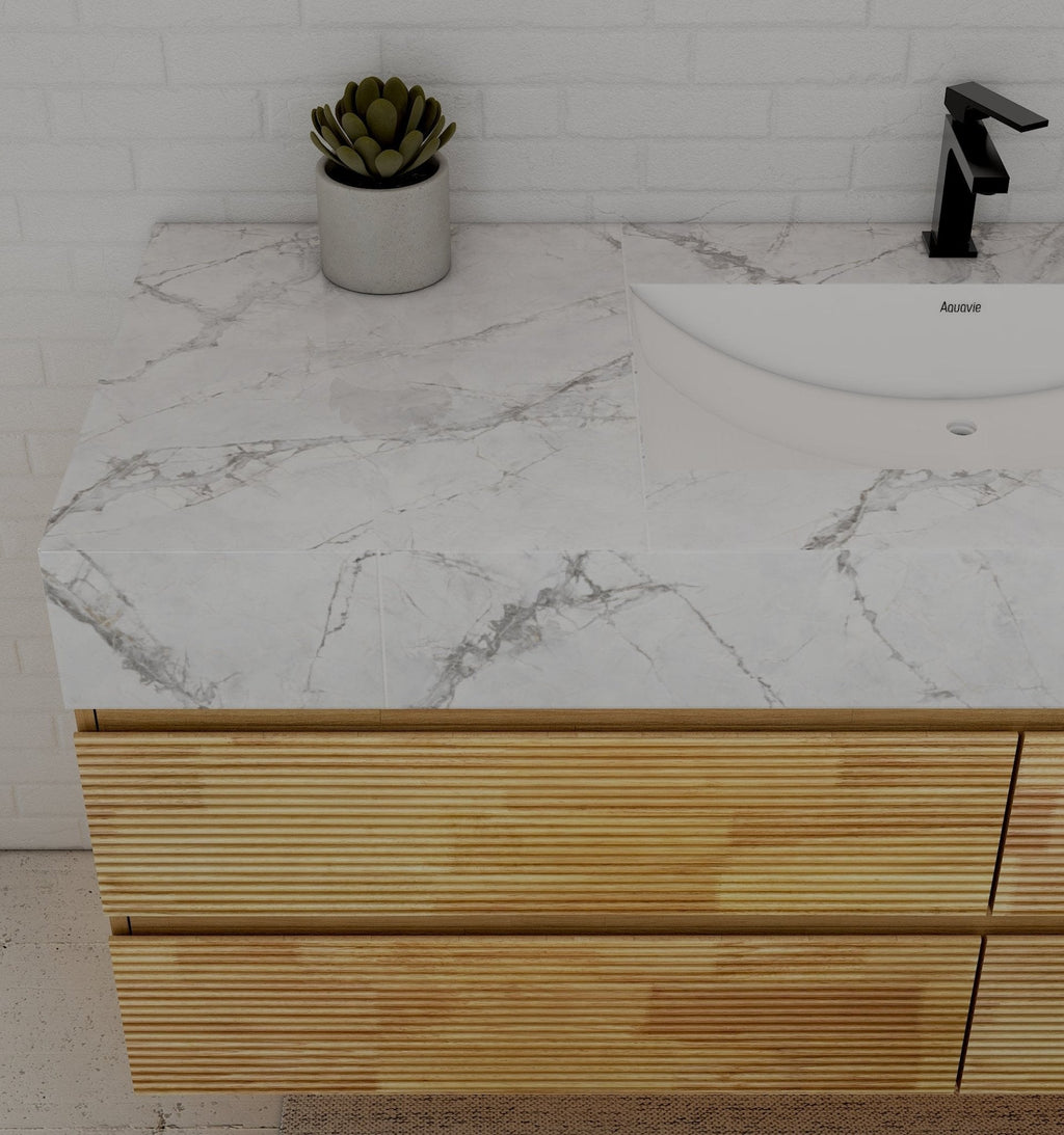 Natural Oak 60” Modern Floating Bathroom Vanity 4 Drawers– Single Basin - VanityIce Grey NeoNova Decor