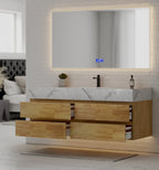 Natural Oak 60” Modern Floating Bathroom Vanity 4 Drawers– Single Basin - VanityIce Grey NeoNova Decor