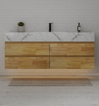 Natural Oak 60” Modern Floating Bathroom Vanity 4 Drawers– Single Basin - VanityIce Grey NeoNova Decor