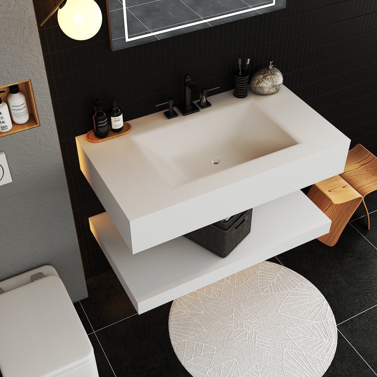 Pure White Minimalist Hotel Style Floating Vanity with Integrated Engineered Stone Basin – 32" / 36" / 40" (Copy) - Vanity36 Inch NeoNova Decor