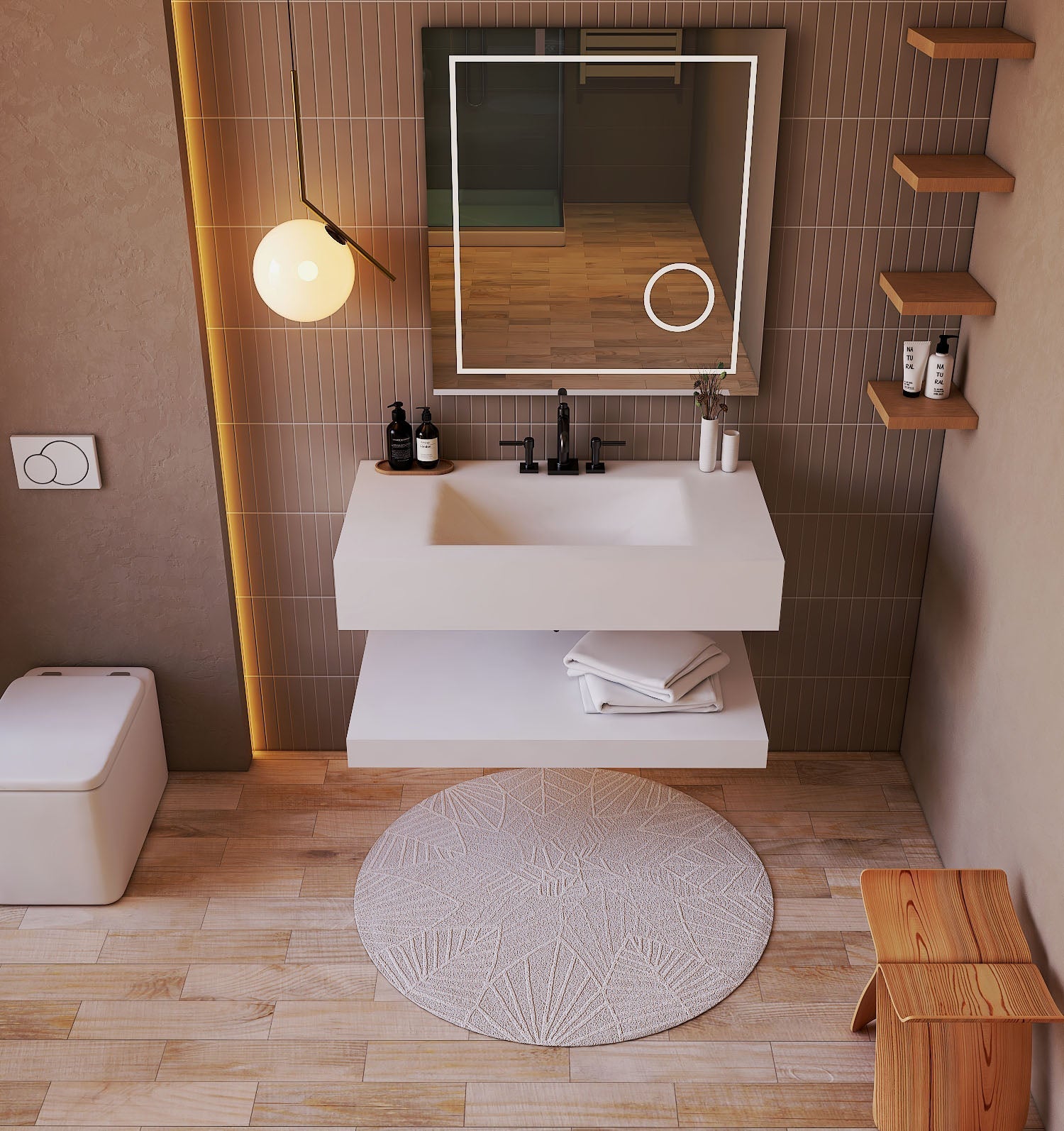 Pure White Minimalist Hotel Style Floating Vanity with Integrated Engineered Stone Basin – 32" / 36" / 40" (Copy) - Vanity40 Inch NeoNova Decor