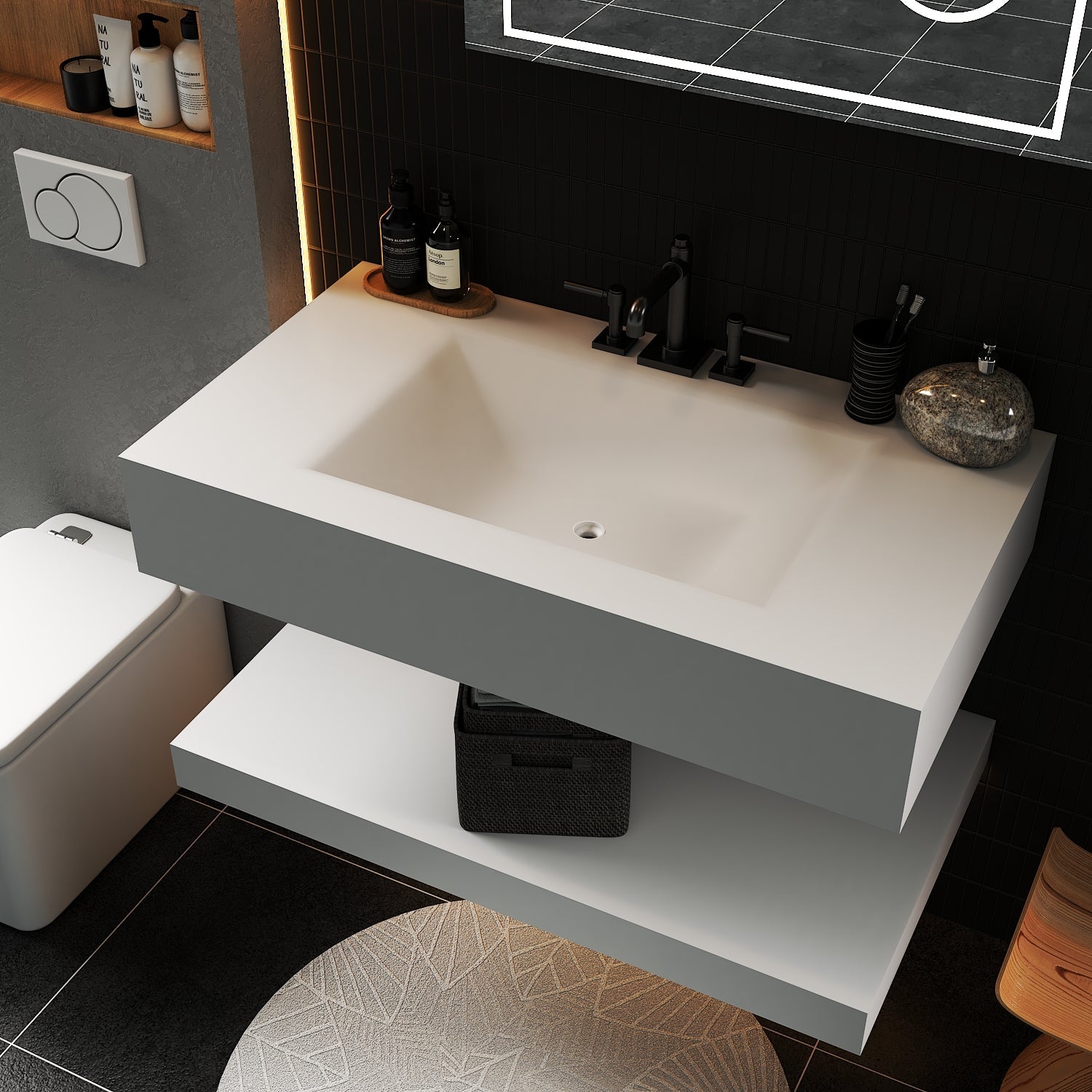Pure White Minimalist Hotel Style Floating Vanity with Integrated Engineered Stone Basin – 32" / 36" / 40" (Copy) - Vanity40 Inch NeoNova Decor