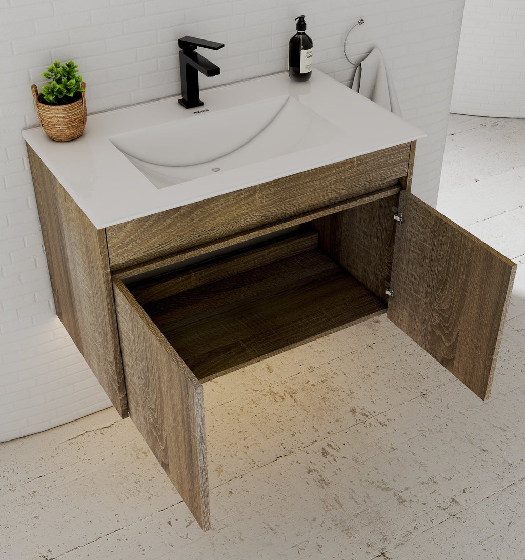 Slim 18" Deep Floating Bathroom Vanity with Integrated Ceramic Sink – 24"/28"/30"/32" - Vanity24" NeoNova Decor