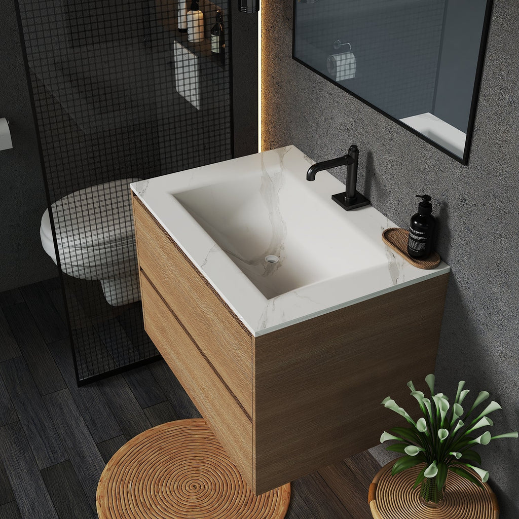 Thermoformed Sintered Stone Top with Elegant Floating Bathroom Vanity - VanityHHT NeoNova Decor