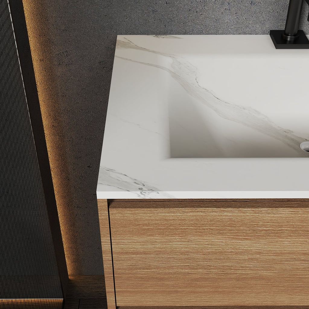 Thermoformed Sintered Stone Top with Elegant Floating Bathroom Vanity - VanityHHT NeoNova Decor
