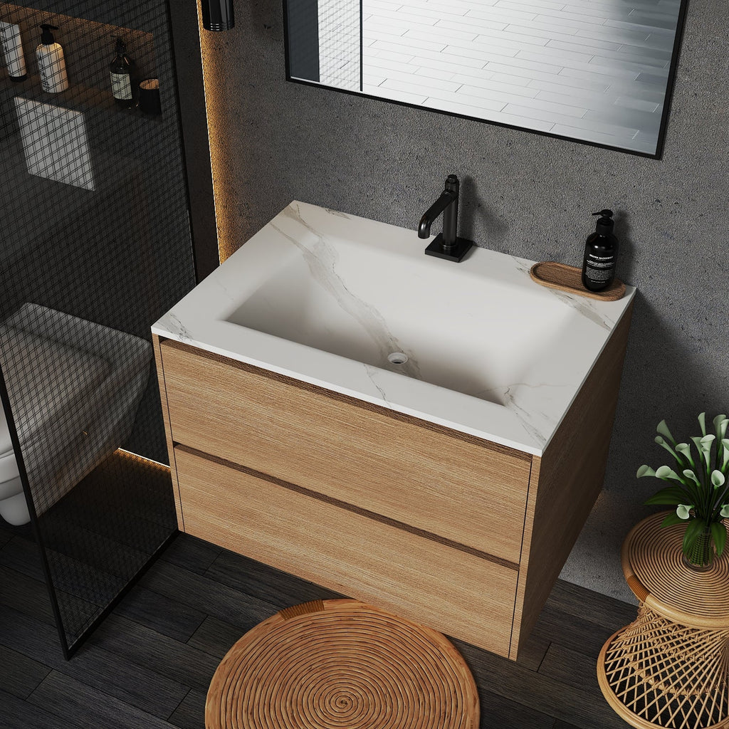 Thermoformed Sintered Stone Top with Elegant Floating Bathroom Vanity - VanityHHT NeoNova Decor
