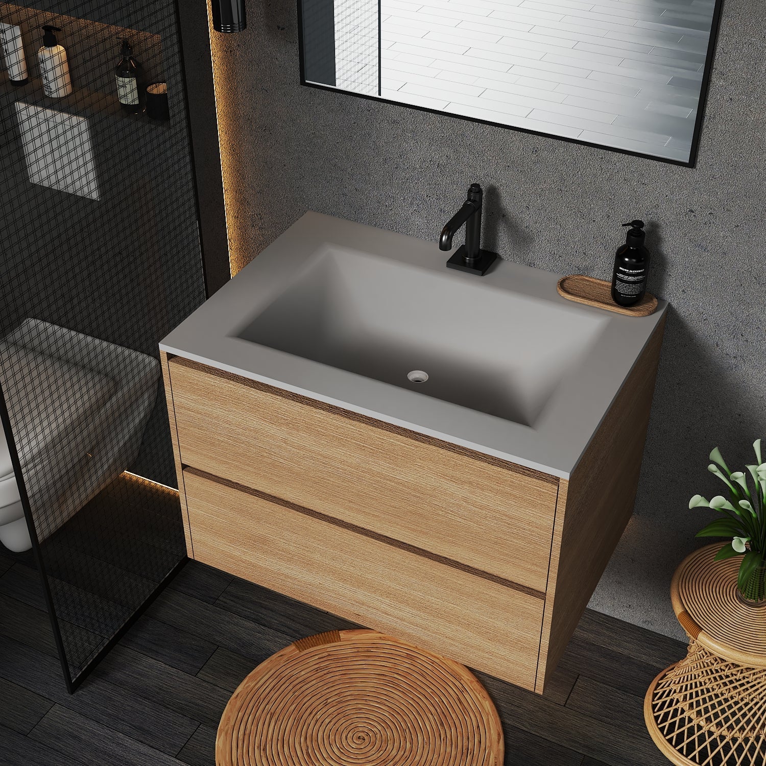 Thermoformed Sintered Stone Top with Elegant Floating Bathroom Vanity - VanityHHT NeoNova Decor