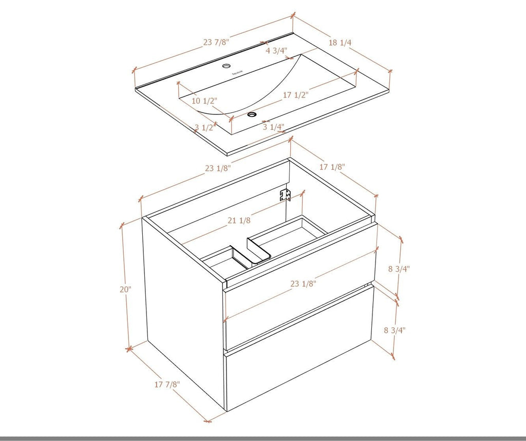 White Bathroom Vanity with Ceramic Sink – 24"/28" - Vanity24" NeoNova Decor