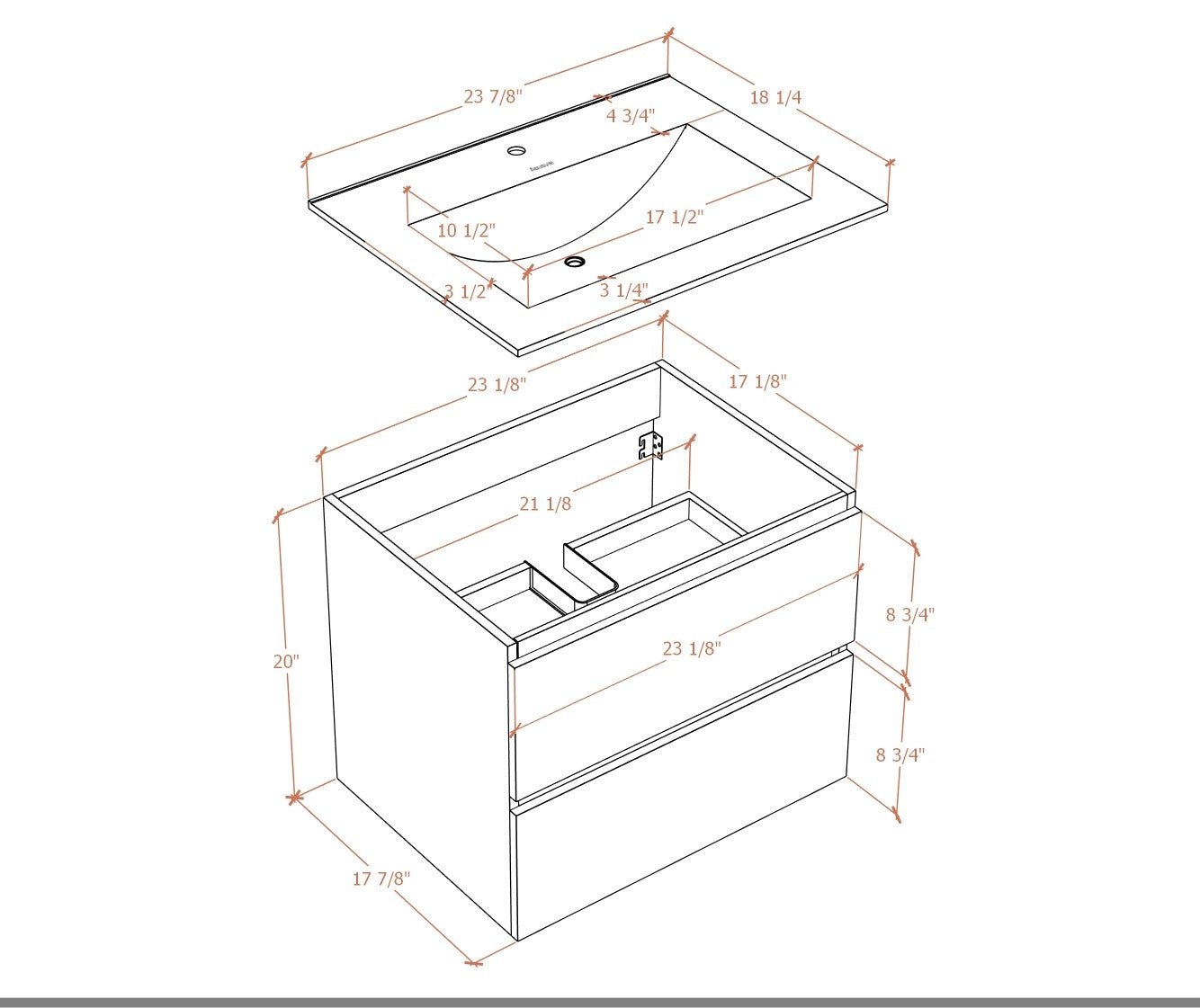 White Bathroom Vanity with Ceramic Sink – 24"/28" - Vanity24" NeoNova Decor