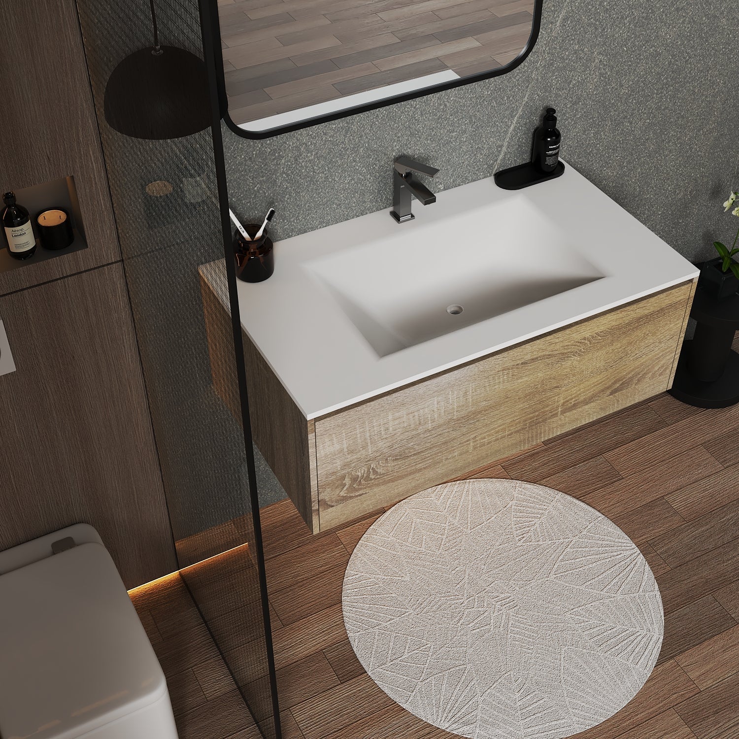 32''/36''/40'' Thermoformed Stone Top with Single Floating Bathroom Vanity