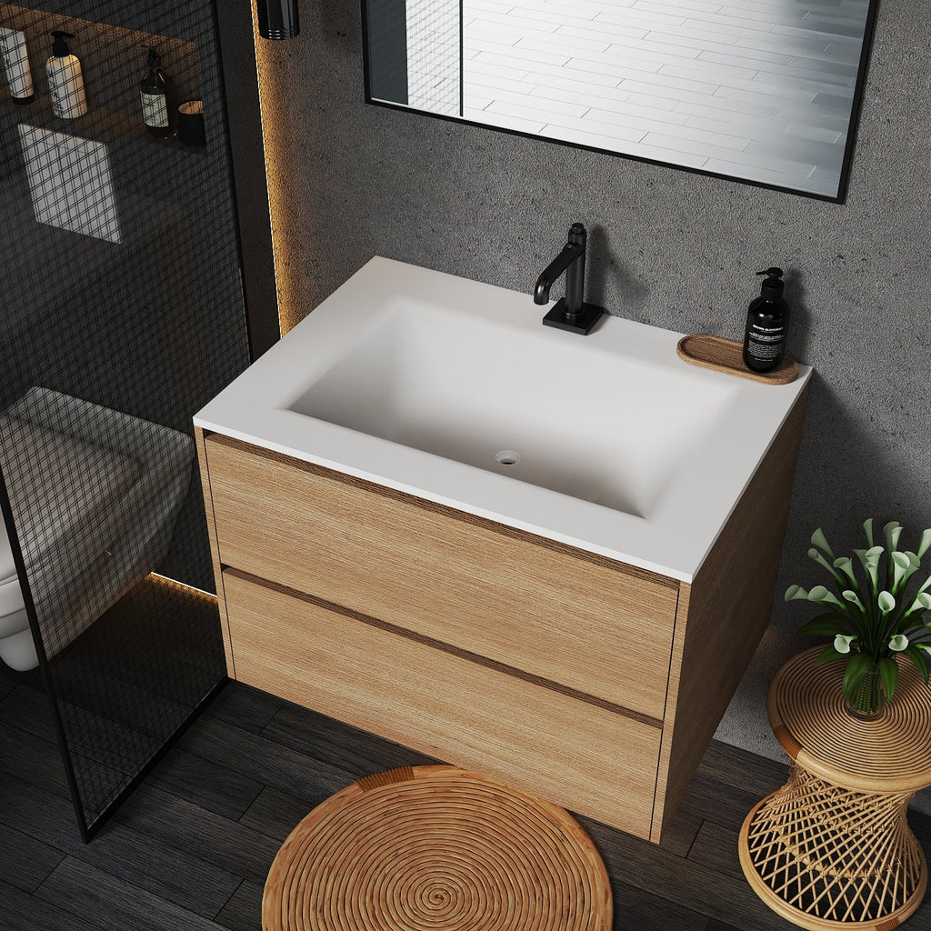 Thermoformed Sintered Stone Top with Elegant Floating Bathroom Vanity