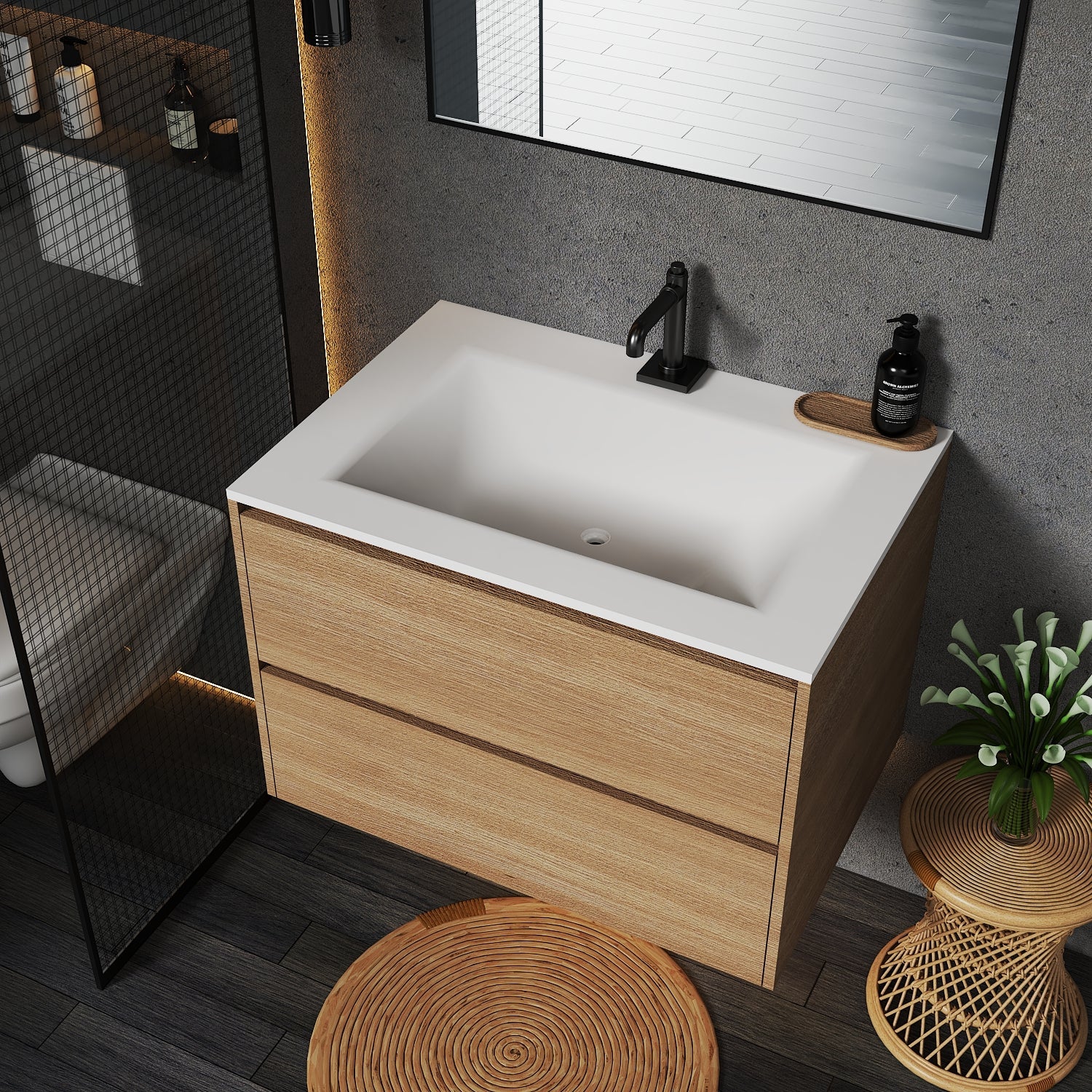 Thermoformed Sintered Stone Top with Elegant Floating Bathroom Vanity