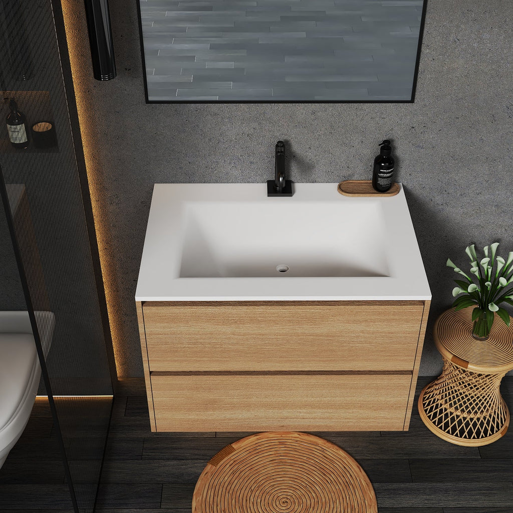 Thermoformed Sintered Stone Top with Elegant Floating Bathroom Vanity