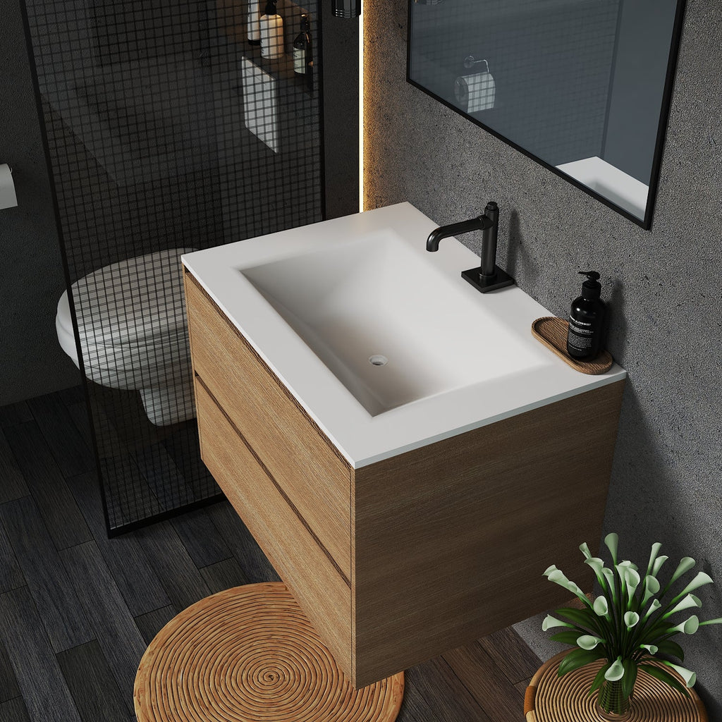Thermoformed Sintered Stone Top with Elegant Floating Bathroom Vanity
