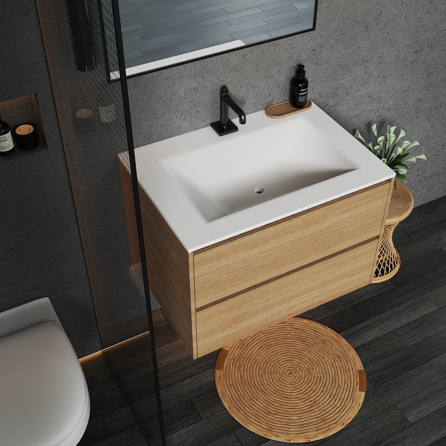 Thermoformed Sintered Stone Top with Elegant Floating Bathroom Vanity